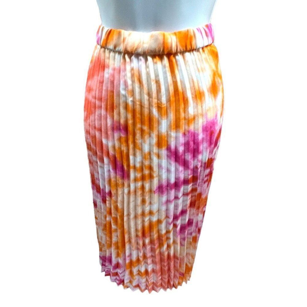 CALVIN KLEIN Women’s 2X Tie Dye Midi Accordion Pleat Skirt Elastic Waist